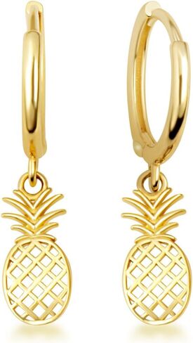 أقراط Claddagh من الذهب الأصفر عيار 10 أو 14 قيراط على شكل أناناس وفواكه استوائية على شكل قطرة هوجي in Kuwait