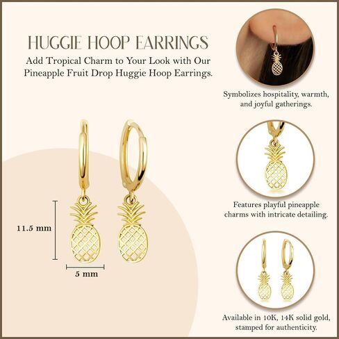 أقراط Claddagh من الذهب الأصفر عيار 10 أو 14 قيراط على شكل أناناس وفواكه استوائية على شكل قطرة هوجي in Kuwait