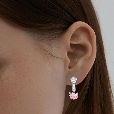 Cat Paw Hoop Earrings for Women 925 Sterling Silver Shiny Pink Cubic Zirconia Paw Cat Huggie Earrings Sweet Cute Animals Piercing Jewelry Gifts for Women Pet Lover Birthday Christmas in Saudi Arabia