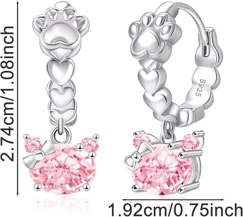 Cat Paw Hoop Earrings for Women 925 Sterling Silver Shiny Pink Cubic Zirconia Paw Cat Huggie Earrings Sweet Cute Animals Piercing Jewelry Gifts for Women Pet Lover Birthday Christmas in Saudi Arabia
