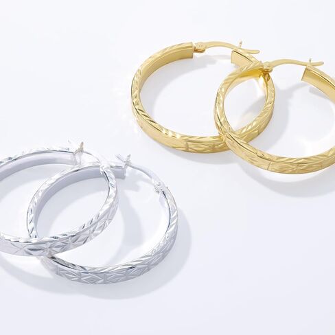 JTV 18k Yellow Gold Over Sterling Silver Diamond-Cut Hoop Earrings Set of 2 - Classic Gold & Silver Hoops for Women, Saddleback Backs - 1 3/16" in Saudi Arabia