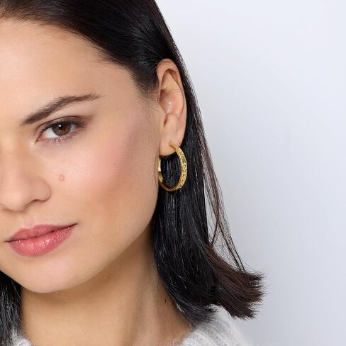 JTV 18k Yellow Gold Over Sterling Silver Diamond-Cut Hoop Earrings Set of 2 - Classic Gold & Silver Hoops for Women, Saddleback Backs - 1 3/16" in Saudi Arabia