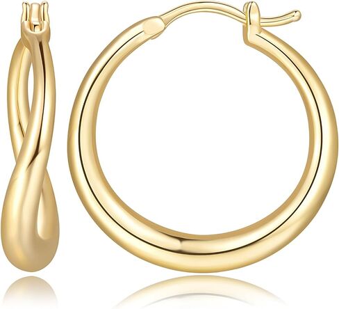 Gold Hoop Earrings 14K Gold Earrings for Women Gold Hoop Earrings for Women Hoops Irregular and Twisted Lines Dainty Hoops Earring for Womens 25mm in Saudi Arabia