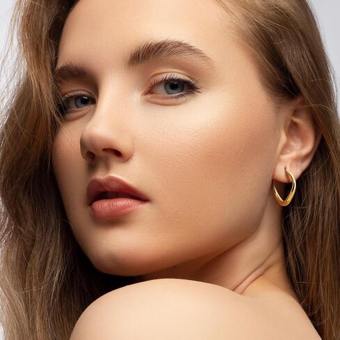 Gold Hoop Earrings 14K Gold Earrings for Women Gold Hoop Earrings for Women Hoops Irregular and Twisted Lines Dainty Hoops Earring for Womens 25mm in Saudi Arabia