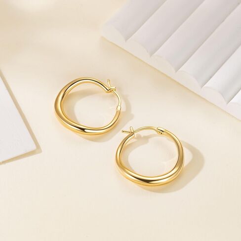 Gold Hoop Earrings 14K Gold Earrings for Women Gold Hoop Earrings for Women Hoops Irregular and Twisted Lines Dainty Hoops Earring for Womens 25mm in Saudi Arabia