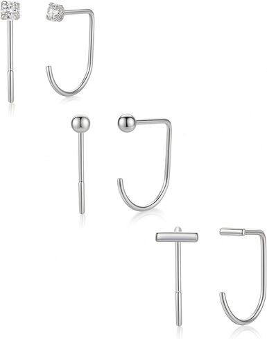 3 Pair Backless Half Hoop Earrings for Women Hypoallergenic 18K Gold/silver Plated Stainless Steel Stacks Huggie Earrings Minimalist Comfort Sleeper jewelry Gift in Saudi Arabia