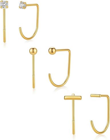 3 Pair Backless Half Hoop Earrings for Women Hypoallergenic 18K Gold/silver Plated Stainless Steel Stacks Huggie Earrings Minimalist Comfort Sleeper jewelry Gift in Saudi Arabia