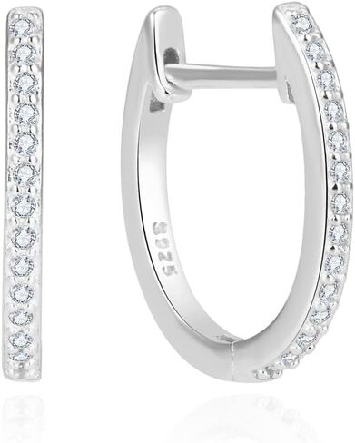 Adabele Authentic Solid Sterling Silver Oval Huggie Hoop Earrings Cubic Zirconia Pave Imitation Diamond Hypoallergenic Nickel Free Fine Ear Cuff Jewelry Women Gift in Kuwait