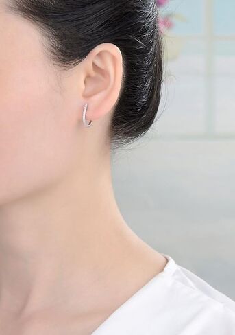 Adabele Authentic Solid Sterling Silver Oval Huggie Hoop Earrings Cubic Zirconia Pave Imitation Diamond Hypoallergenic Nickel Free Fine Ear Cuff Jewelry Women Gift in Kuwait