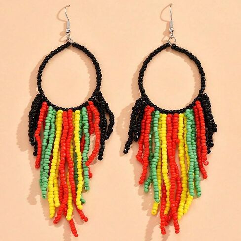 Red Yellow Green Black Tassel Hoop Earrings Juneteenth Celebration Jewlry Black History Accessory Gift in Saudi Arabia