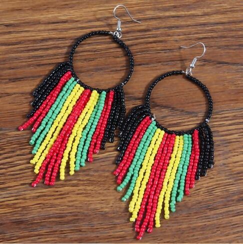 Red Yellow Green Black Tassel Hoop Earrings Juneteenth Celebration Jewlry Black History Accessory Gift in Saudi Arabia