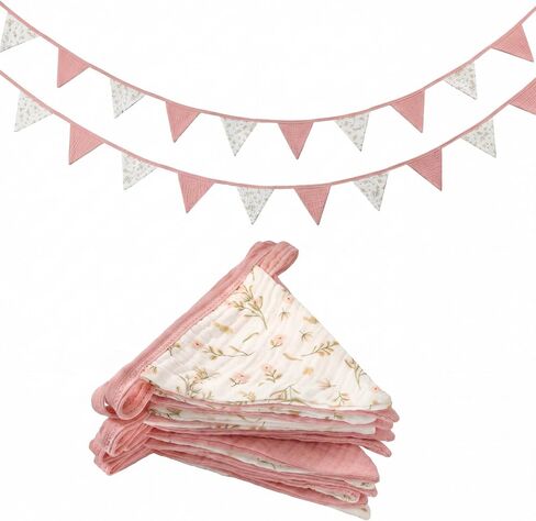 Hahafelt 2 Pcs Floral Pennant Banner Flags Pink Nursery Triangle for Nursery Baby Shower 7.75 ft Double-Sided Gauze Fabric Per String Triangle Bunting Flags for Playroom Wall Decor Birthday in Kuwait