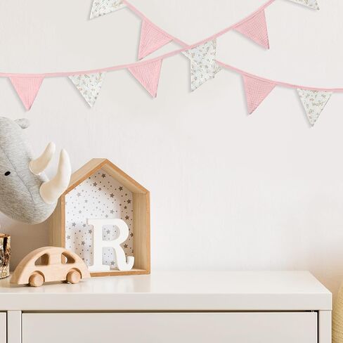 Hahafelt 2 Pcs Floral Pennant Banner Flags Pink Nursery Triangle for Nursery Baby Shower 7.75 ft Double-Sided Gauze Fabric Per String Triangle Bunting Flags for Playroom Wall Decor Birthday in Kuwait