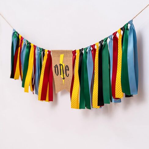 Wizard High Chair Banner - Burlap Lightning Bolt One Banner for Baby Boys Girls, Magic Wizard Themed 1st Birthday Party, Yellow in Kuwait