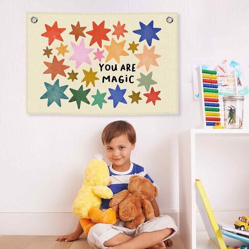 Inspirational Colorful Stars Kids Banner Canvas, Positive You Are Magic Toddler Room Decor, Playroom Hanging Flag Sign, Nursery Wall Tapestry Art for Classroom School Bedroom 20x30in in Saudi Arabia