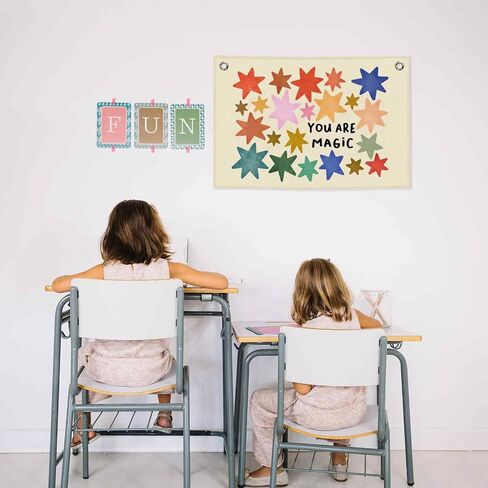 Inspirational Colorful Stars Kids Banner Canvas, Positive You Are Magic Toddler Room Decor, Playroom Hanging Flag Sign, Nursery Wall Tapestry Art for Classroom School Bedroom 20x30in in Saudi Arabia