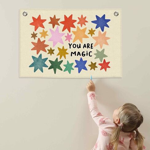 Inspirational Colorful Stars Kids Banner Canvas, Positive You Are Magic Toddler Room Decor, Playroom Hanging Flag Sign, Nursery Wall Tapestry Art for Classroom School Bedroom 20x30in in Saudi Arabia