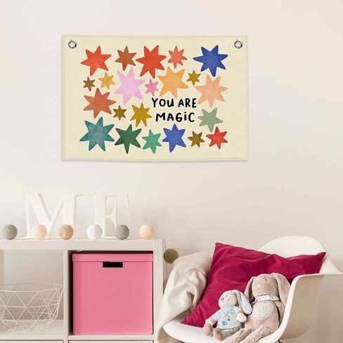 Inspirational Colorful Stars Kids Banner Canvas, Positive You Are Magic Toddler Room Decor, Playroom Hanging Flag Sign, Nursery Wall Tapestry Art for Classroom School Bedroom 20x30in in Saudi Arabia