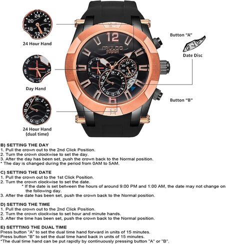 MULCO Watches for Men – Kripton Royale – 46mm Stainless Steel Case, Black Dial with Silicone Strap, Quartz Multifunction Day & Date Movement, Analog Display, Rose Gold Accents, 100M Water Resistant in Kuwait