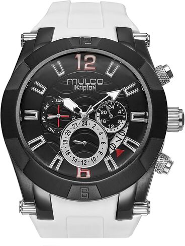 MULCO Watches for Men – Kripton Royale – 46mm Stainless Steel Case, Black Dial with Silicone Strap, Quartz Multifunction Day & Date Movement, Analog Display, Rose Gold Accents, 100M Water Resistant in Kuwait