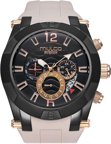 MULCO Watches for Men – Kripton Royale – 46mm Stainless Steel Case, Black Dial with Silicone Strap, Quartz Multifunction Day & Date Movement, Analog Display, Rose Gold Accents, 100M Water Resistant in Kuwait