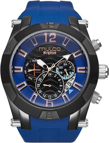 MULCO Watches for Men – Kripton Royale – 46mm Stainless Steel Case, Black Dial with Silicone Strap, Quartz Multifunction Day & Date Movement, Analog Display, Rose Gold Accents, 100M Water Resistant in Kuwait