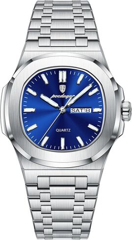 Poedagar Men's Quartz Watches Fashion Square Men Business Classic Clock Waterproof Luminous Date Week Stainless Steel Man Wristwatch in Saudi Arabia