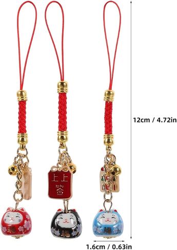 6Pcs Lucky Cat Keychain：Charms Maneki Neko Pendant Japanese Keychain Gifts Good Luck Charms Strap Fengshui Fortune Beckoning Cat Good Health Mascot Avoid Evil Pendants in Saudi Arabia