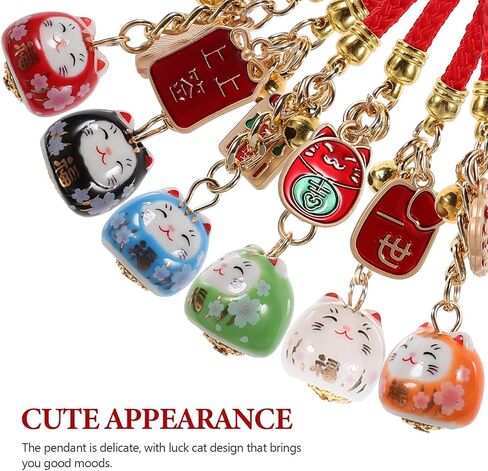 6Pcs Lucky Cat Keychain：Charms Maneki Neko Pendant Japanese Keychain Gifts Good Luck Charms Strap Fengshui Fortune Beckoning Cat Good Health Mascot Avoid Evil Pendants in Saudi Arabia