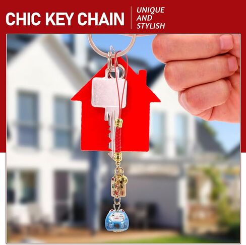 6Pcs Lucky Cat Keychain：Charms Maneki Neko Pendant Japanese Keychain Gifts Good Luck Charms Strap Fengshui Fortune Beckoning Cat Good Health Mascot Avoid Evil Pendants in Saudi Arabia