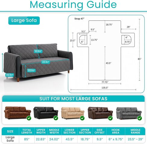 SURES Waterproof Sofa Chair Covers - Lazy Boy Armchair Slipcover, Stay in Place for Pets - Seat Covering for Electric Reclining Couch with Arms - Protector for Leather, Washable - for Incontinence in Saudi Arabia