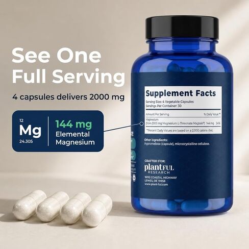 Magnesium L-Threonate Supplement 2000mg Per Serving – Clinically Studied Brain Magnesium for Memory, Focus & Sleep Support – 144mg Elemental Magnesium – Vegan Capsules – 120 Capsules in Saudi Arabia
