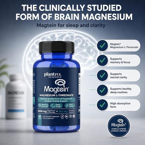 Magnesium L-Threonate Supplement 2000mg Per Serving – Clinically Studied Brain Magnesium for Memory, Focus & Sleep Support – 144mg Elemental Magnesium – Vegan Capsules – 120 Capsules in Saudi Arabia