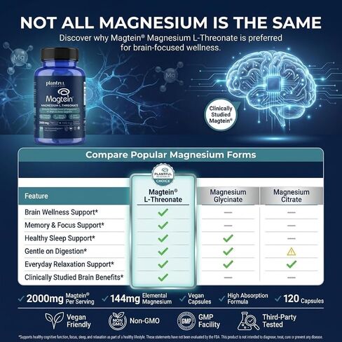Magnesium L-Threonate Supplement 2000mg Per Serving – Clinically Studied Brain Magnesium for Memory, Focus & Sleep Support – 144mg Elemental Magnesium – Vegan Capsules – 120 Capsules in Saudi Arabia