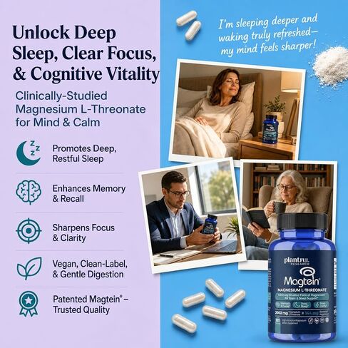 Magnesium L-Threonate Supplement 2000mg Per Serving – Clinically Studied Brain Magnesium for Memory, Focus & Sleep Support – 144mg Elemental Magnesium – Vegan Capsules – 120 Capsules in Saudi Arabia