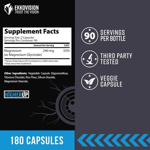 Ekkovision Magnesium Glycinate by Ekko x HigherUp, Highly Bioavailable Magnesium Supplement for Men & Women with Glycine for Relaxation, Sleep and Overall Wellness, Gentle on Stomach, 90 Capsules in Saudi Arabia