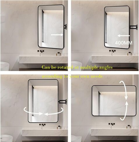 20x27.5in Rectangular Pivot Corner Mirror Bathroom,with Brushed Metal Frame, Swivel Extendable Arm, Rotating Tilting Corner Vanity Mirror, Vertical and Horizontal (Black) in Saudi Arabia