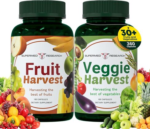 Fruits and Vegetables Supplements – 2 Pack Combination Fruit & Veggies Supplement – Whole Food Vitamins & Minerals for Adults – Superfood Veggie Vitamins for Adults (180 x 2, 360 Ct) in Saudi Arabia