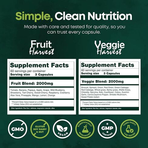 Fruits and Vegetables Supplements – 2 Pack Combination Fruit & Veggies Supplement – Whole Food Vitamins & Minerals for Adults – Superfood Veggie Vitamins for Adults (180 x 2, 360 Ct) in Saudi Arabia