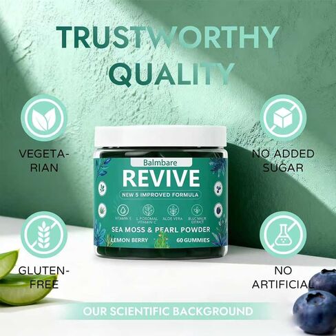 Balmbare Revive Gummies for Hair Loss, with Organic Irish Sea Moss Pearl Powder, Vitamins C & E, Aloe Vera - Supports Healthy Hair, Skin & Nails Growth (1pcs) in Saudi Arabia