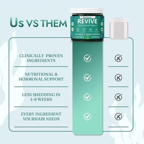 Balmbare Revive Gummies for Hair Loss, with Organic Irish Sea Moss Pearl Powder, Vitamins C & E, Aloe Vera - Supports Healthy Hair, Skin & Nails Growth (1pcs) in Saudi Arabia