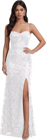 Sparkly Sequin Prom Dresses 2026 Long Ball Gowns Spaghetti Strap Mermaid Formal Evening Dress with Slit IMR043 in Saudi Arabia