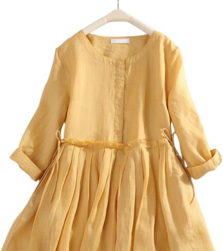 Women's Round Neck Pleated Three-Quarter Sleeve Dress in Kuwait