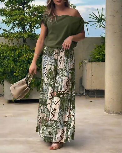 CHICME Women Summer 2 Piece Outfits Cold Shoulder Top Floral Print Wide Leg Pants Sets Travel Vacation Matching Set in Saudi Arabia