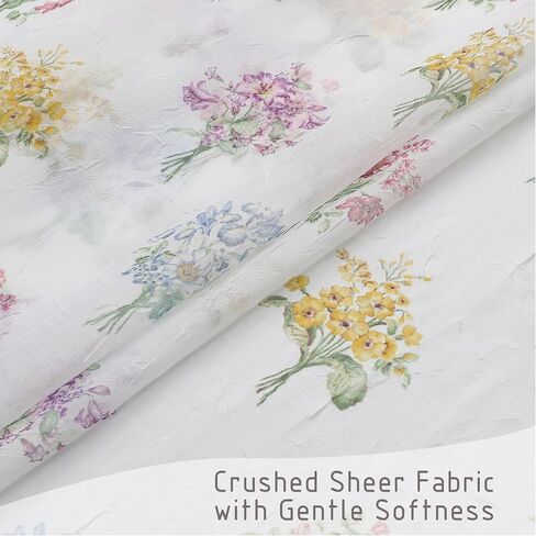 Crushed Floral Sheer Curtains 63 Inch Length - Light Filtering Printed Sheer Flower Patterned Curtains for Bedroom, Spring Romantic Rod Pocket Window Drapes, 2 Panels, 42Wx63L Inches, White in Saudi Arabia