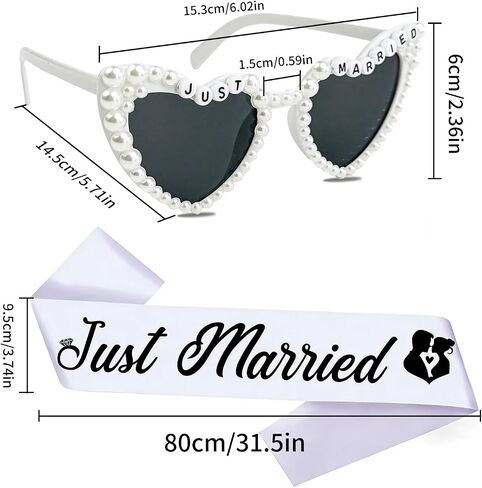 NIMOSA Just Married Decorations Bride and Groom Sunglasses and Sash for Just Married Wedding Party Decorations Wedding Sunglasses and Sash Honeymoon Accessories in Saudi Arabia