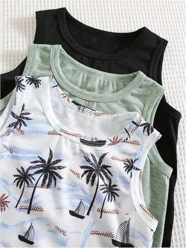 RoseSeek Boy's 3 Pack Tropical Print Tank Top Sleeveless Crew Neck Vacation Beach Tops Summer Tanks in Kuwait