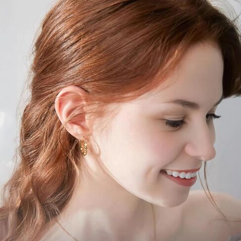 18K Gold Cube Hoop Earrings For Women, Geometric Small Hoops With Square Beads, Minimalist Huggie Earrings, Fashion Jewelry For Special Occasions in Saudi Arabia
