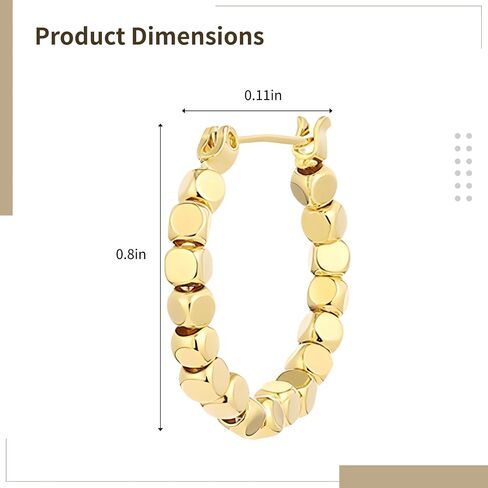 18K Gold Cube Hoop Earrings For Women, Geometric Small Hoops With Square Beads, Minimalist Huggie Earrings, Fashion Jewelry For Special Occasions in Saudi Arabia