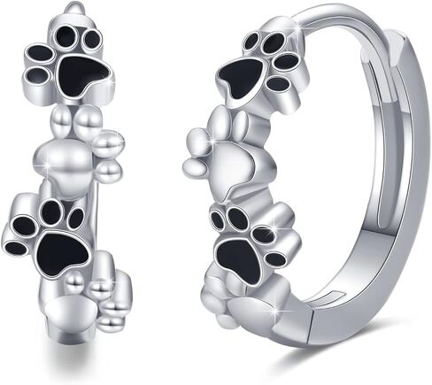 TUGHRA Dog Paw Print Hoop Earrings for Women, 925 Sterling Silver Small Huggie Earrings, Hypoallergenic Cartilage Earrings for Pet Lovers, Cute Animal Jewelry Gift for Dog Cat Owners Birthday in Saudi Arabia